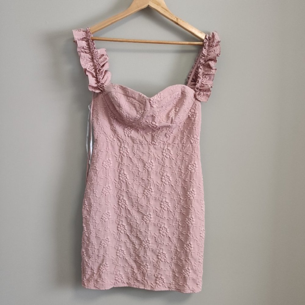 Lulu's Ruffle Strap Mini Dress Bodycon Pink Small - Picture 3 of 12